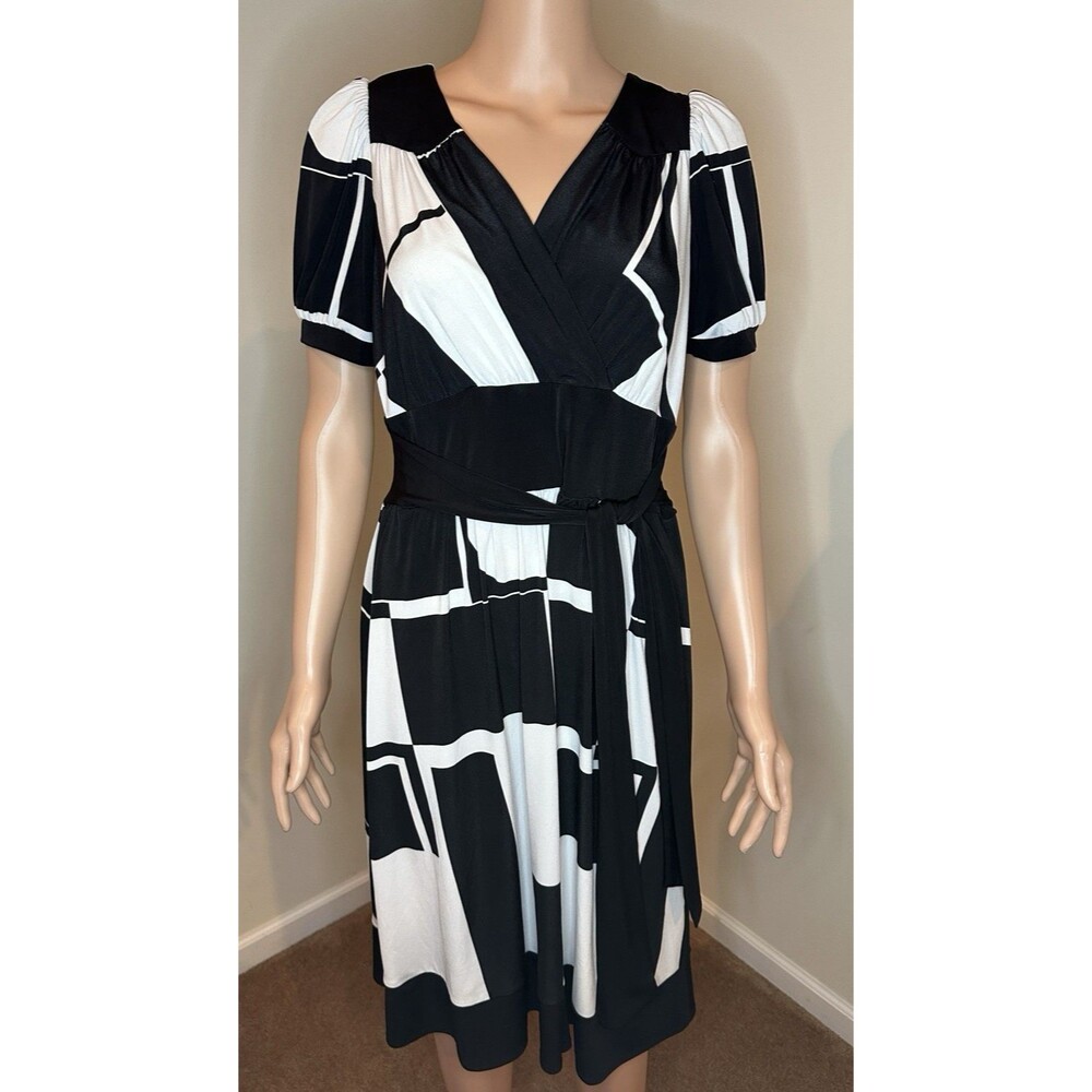 Rabbit Rabbit Rabbit Black & White abstract print wrap dress size 10